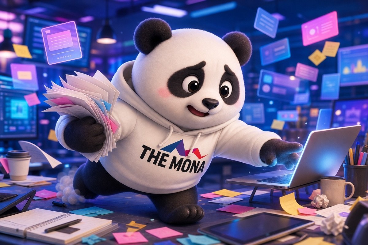 AI chạy Google Ads cho doanh nghiệp, gấu panda lo lắng trong văn phòng