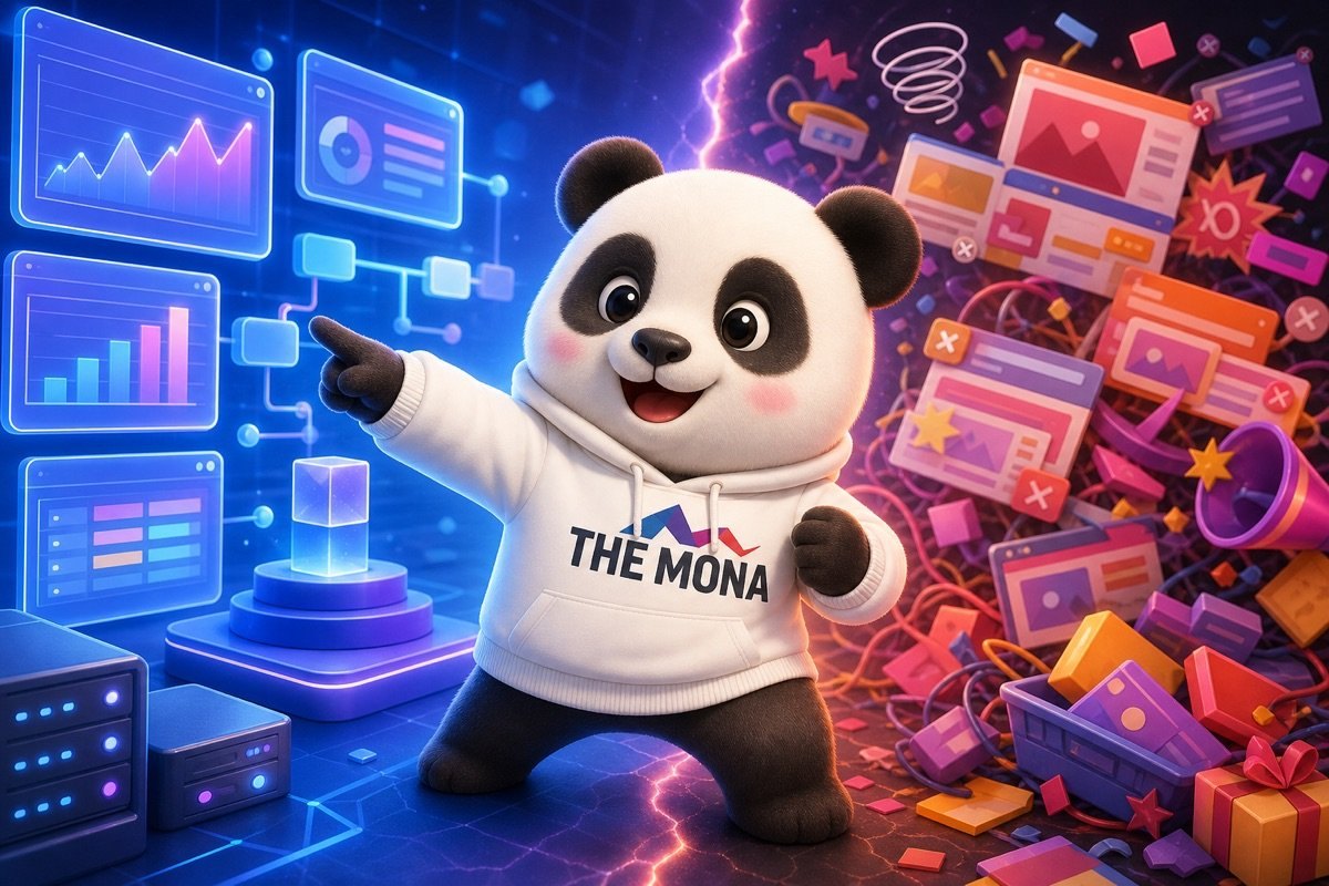 AI chạy Google Ads cho doanh nghiệp, gấu panda chỉ vào số liệu