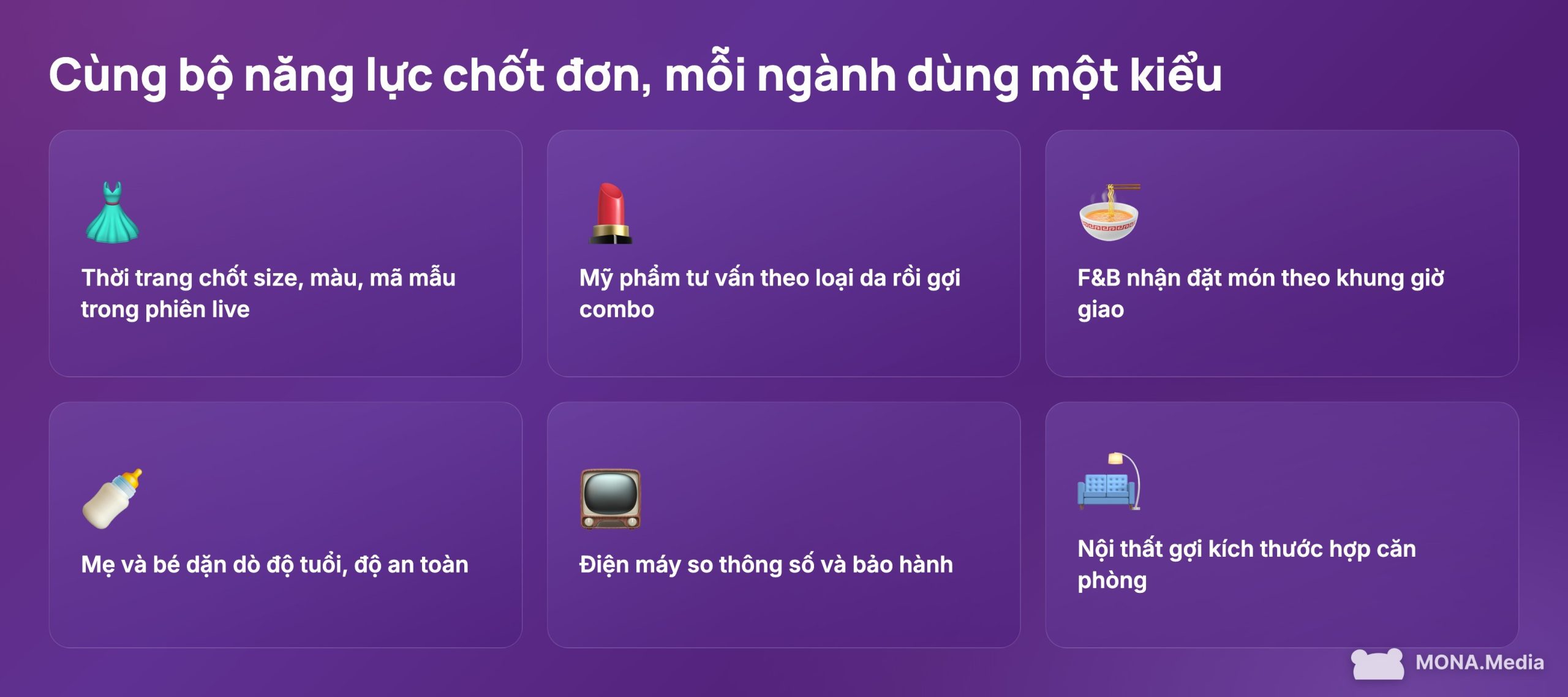 AI chốt đơn tự động áp dụng cho thời trang mỹ phẩm F&B mẹ và bé điện máy nội thất