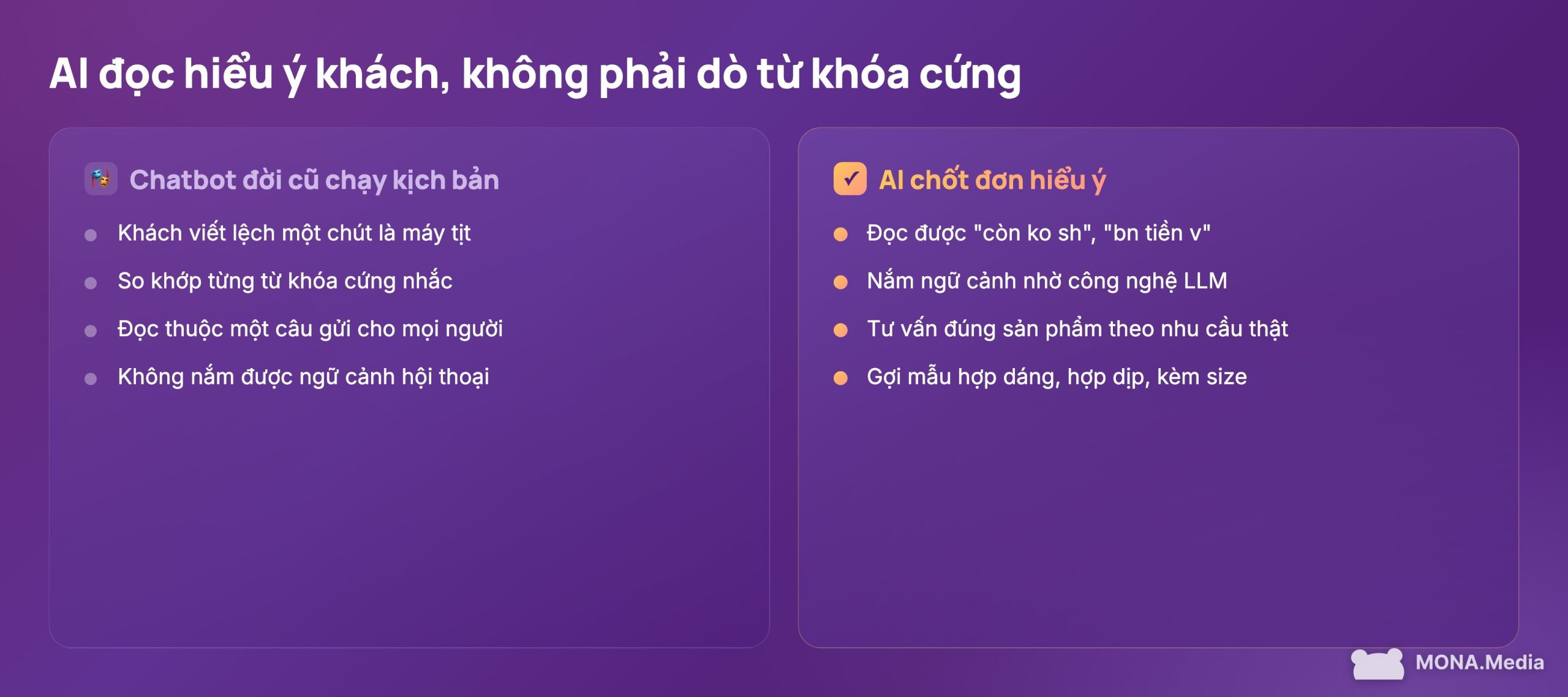 AI chốt đơn tự động hiểu ý khách thay vì dò từ khóa cứng