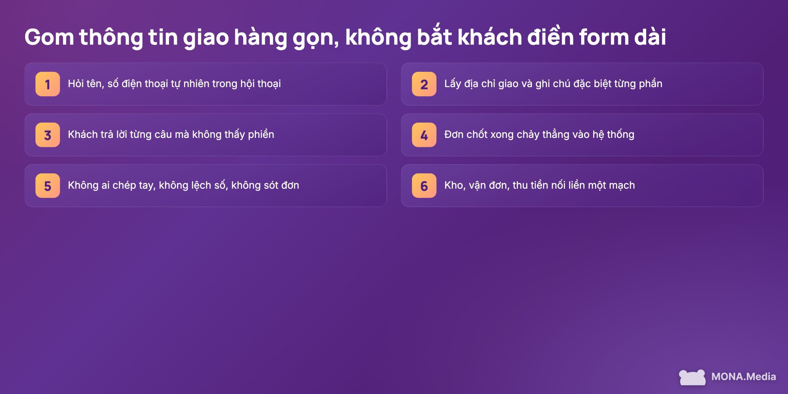 AI chốt đơn tự động lấy thông tin giao hàng gọn không bắt điền form dài