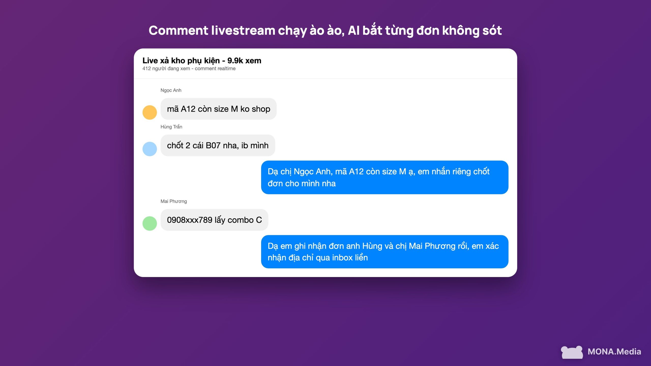 AI chốt đơn tự động quét comment livestream Facebook theo thời gian thực