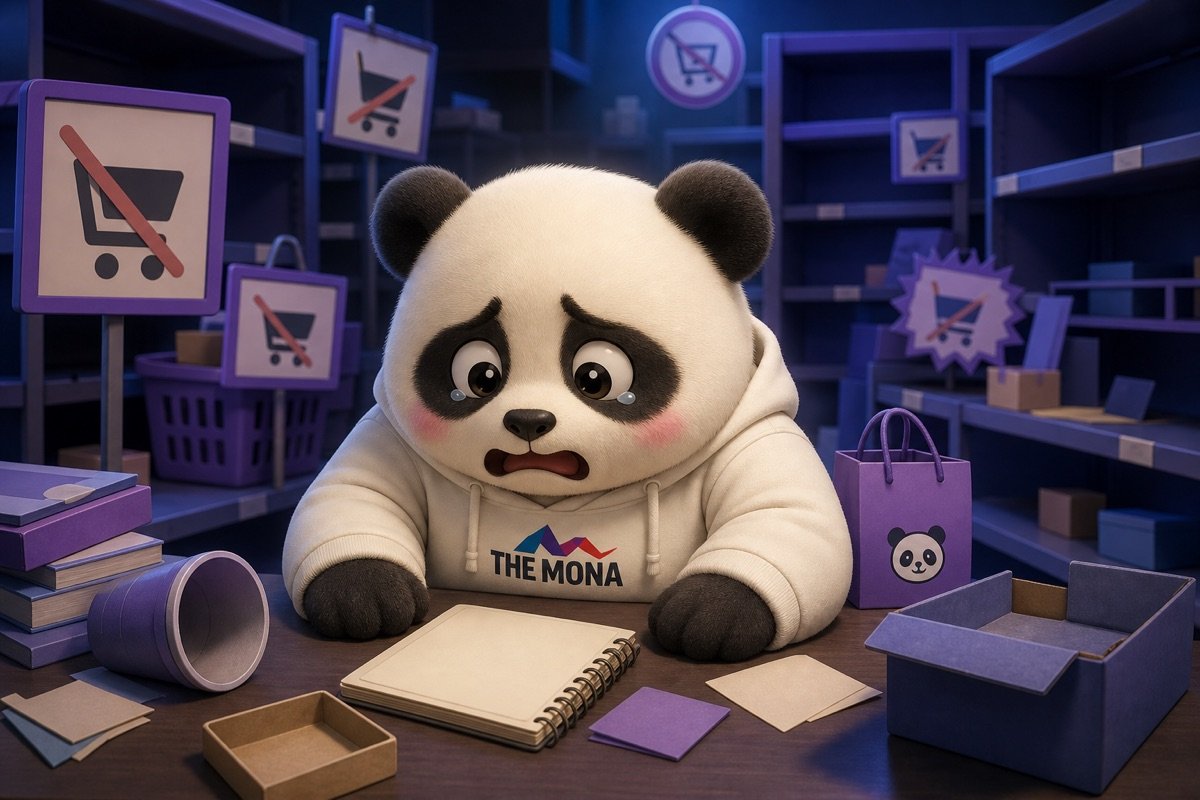 Gấu trúc lo lắng vì tồn kho và đứt hàng, minh họa nỗi đau khi thiếu AI dự báo nhu cầu.