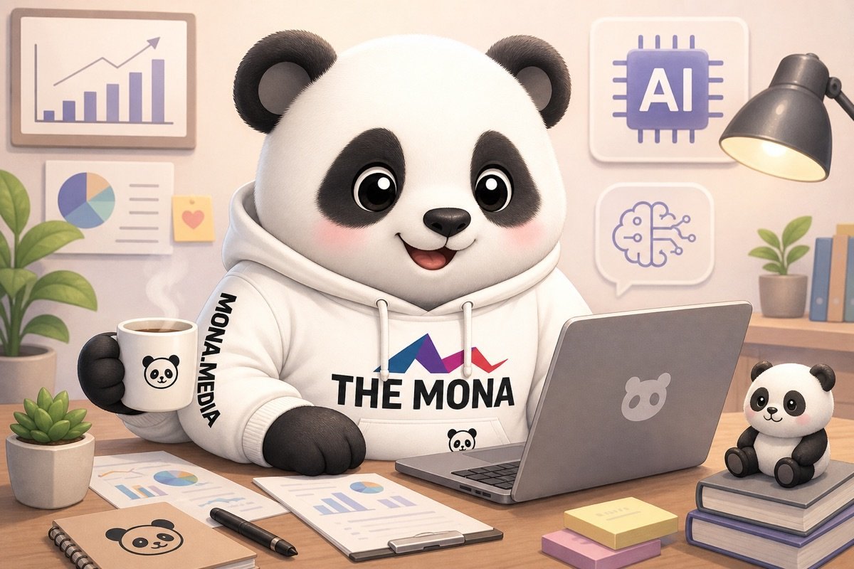 Gấu vui vẻ làm việc tại bàn với nội dung marketing kém hấp dẫn