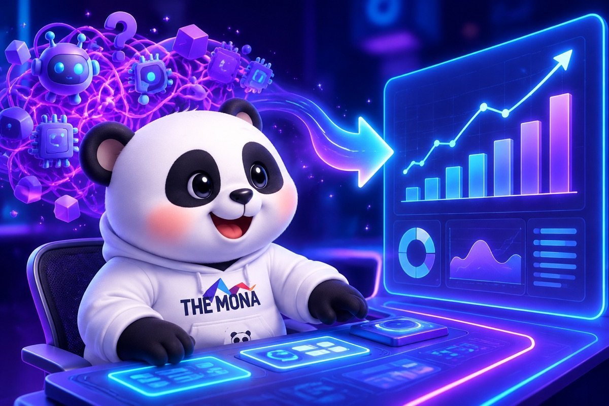 Chú gấu MONA vui mừng khi AI làm SEO giải quyết nỗi hoài nghi của chủ doanh nghiệp.