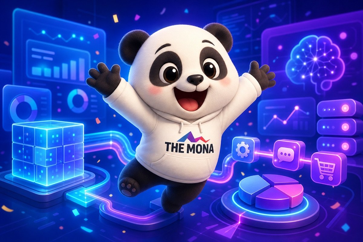 Infographic minh họa quy trình phân tích dữ liệu bán hàng tự động hóa của MONA, từ thu thập dữ liệu đến gợi ý chiến lược bán chéo, làm rõ sự khác biệt với AI chung chung.