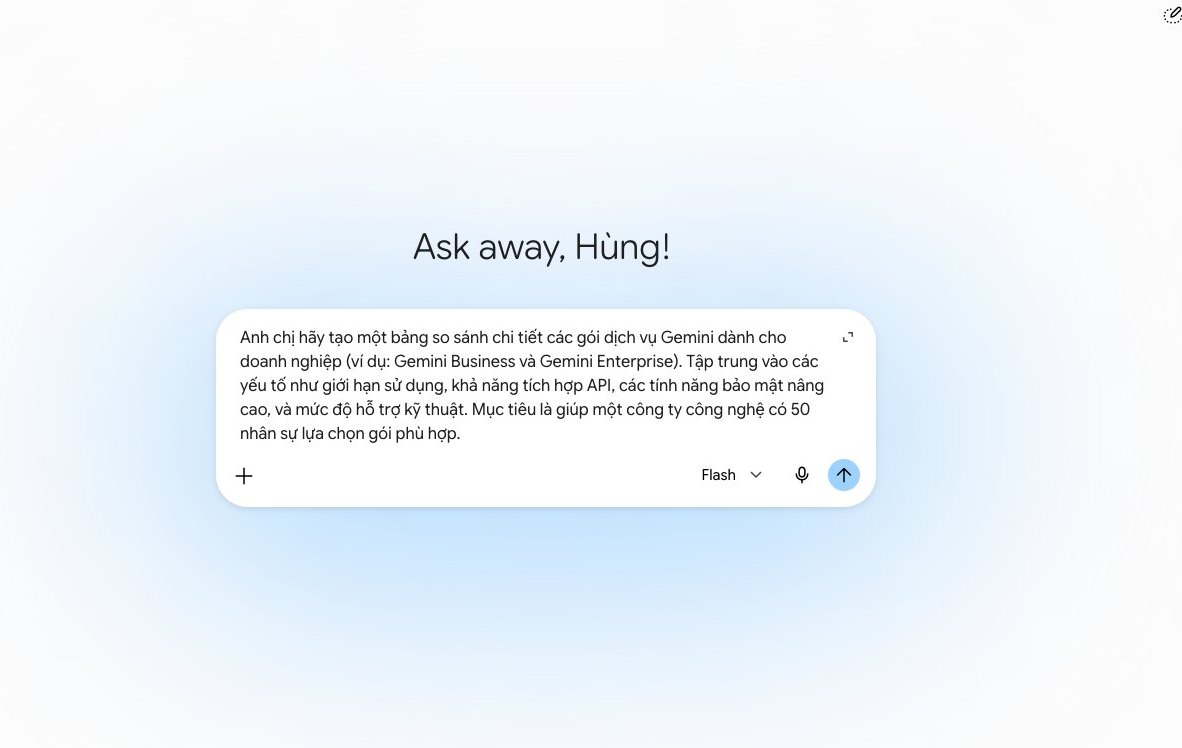 Bảng giá Gemini hiển thị so sánh tính năng giữa Gemini Business và Enterprise, hỗ trợ doanh nghiệp lựa chọn gói tối ưu.