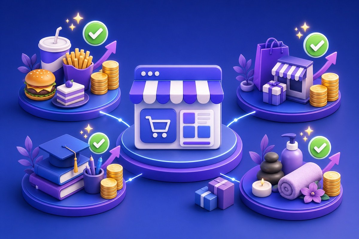 Infographic lợi ích tự động hóa website thương mại điện tử cho nhiều ngành nghề.