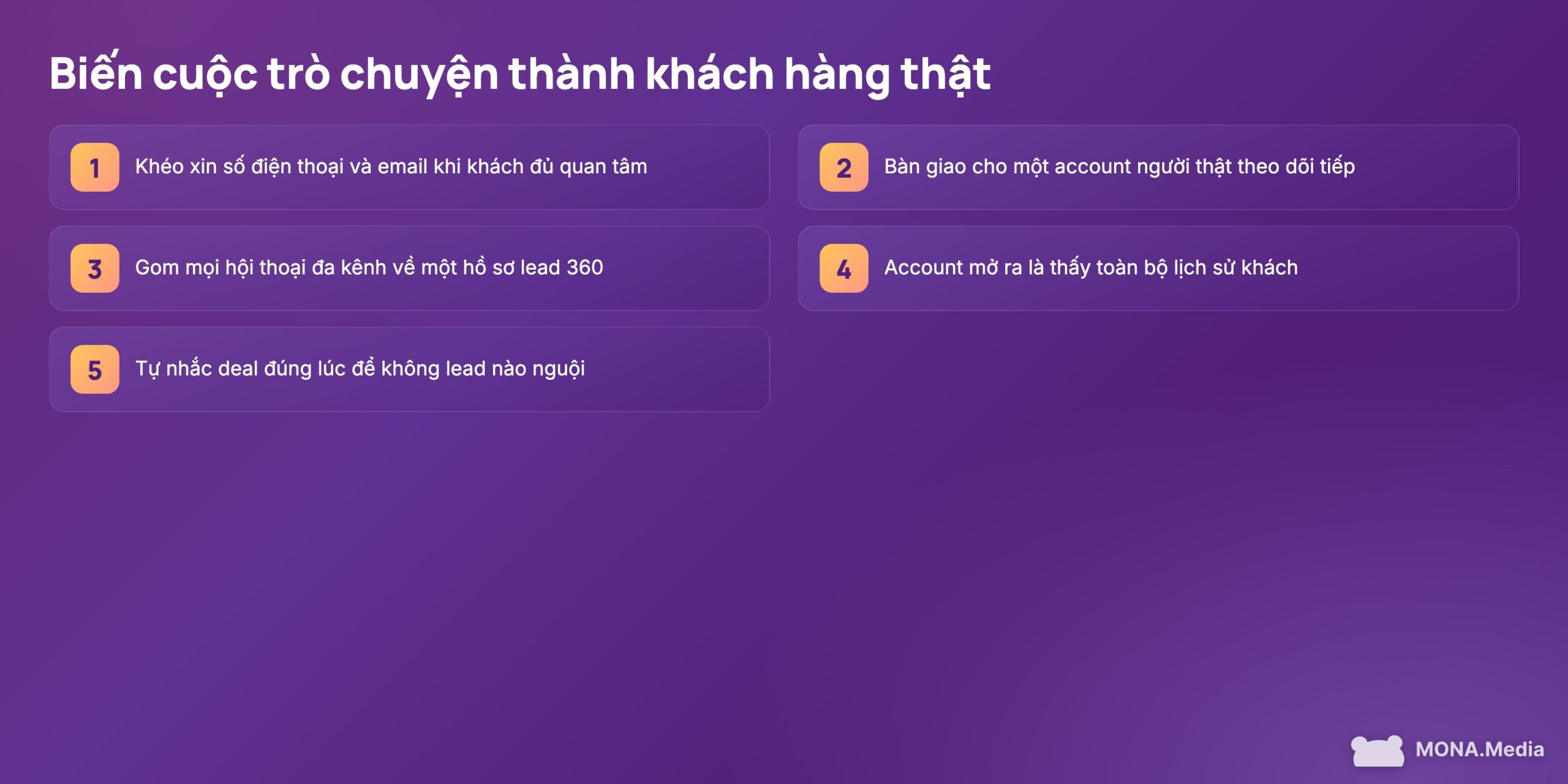 Gấu Cười tự xin số, gom hội thoại về một hồ sơ lead 360 rồi bàn giao cho account người thật