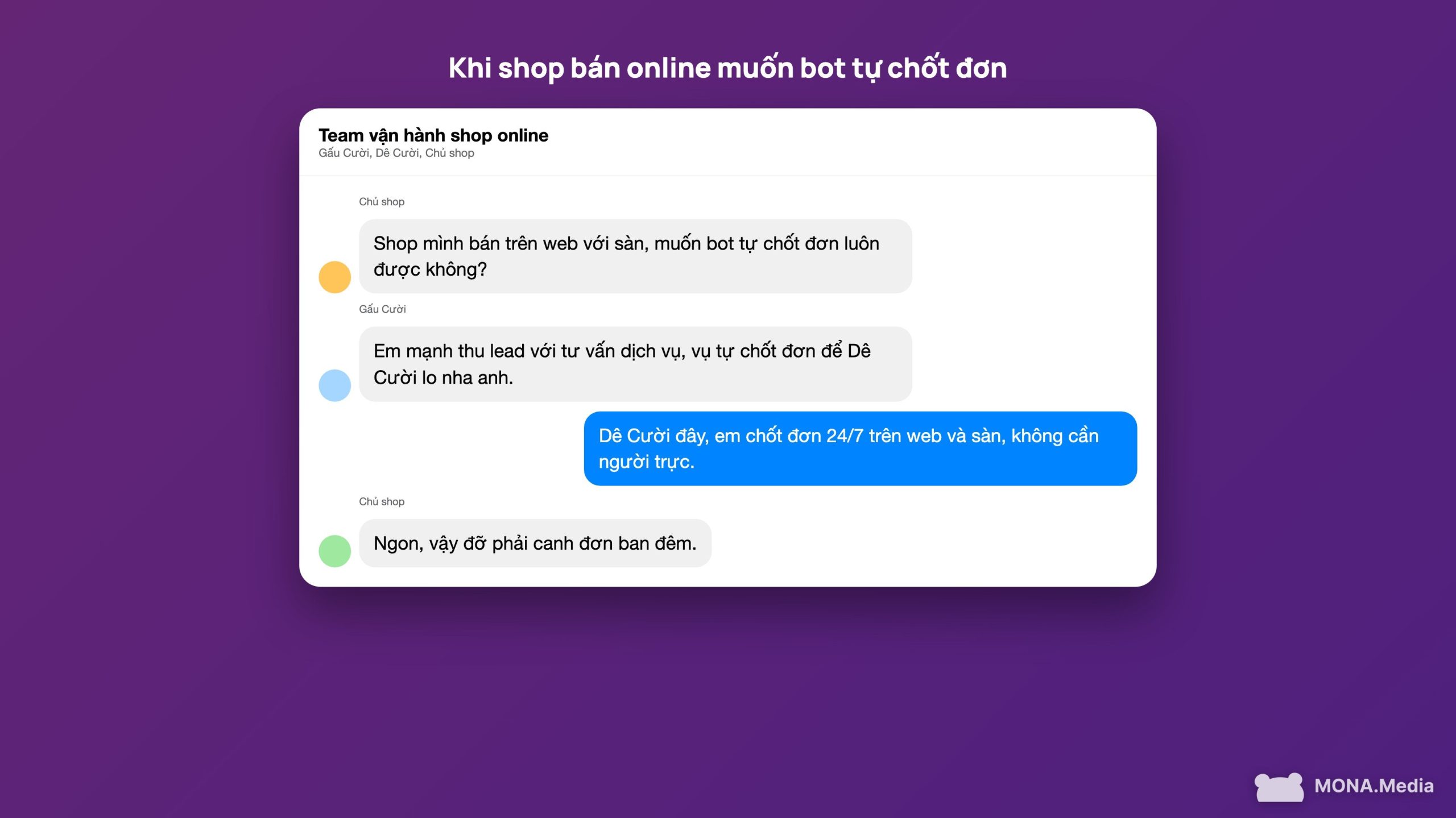 Dê Cười của MONA là AI agent bán hàng đa kênh tự chốt đơn 24/7 trên web và sàn thương mại điện tử