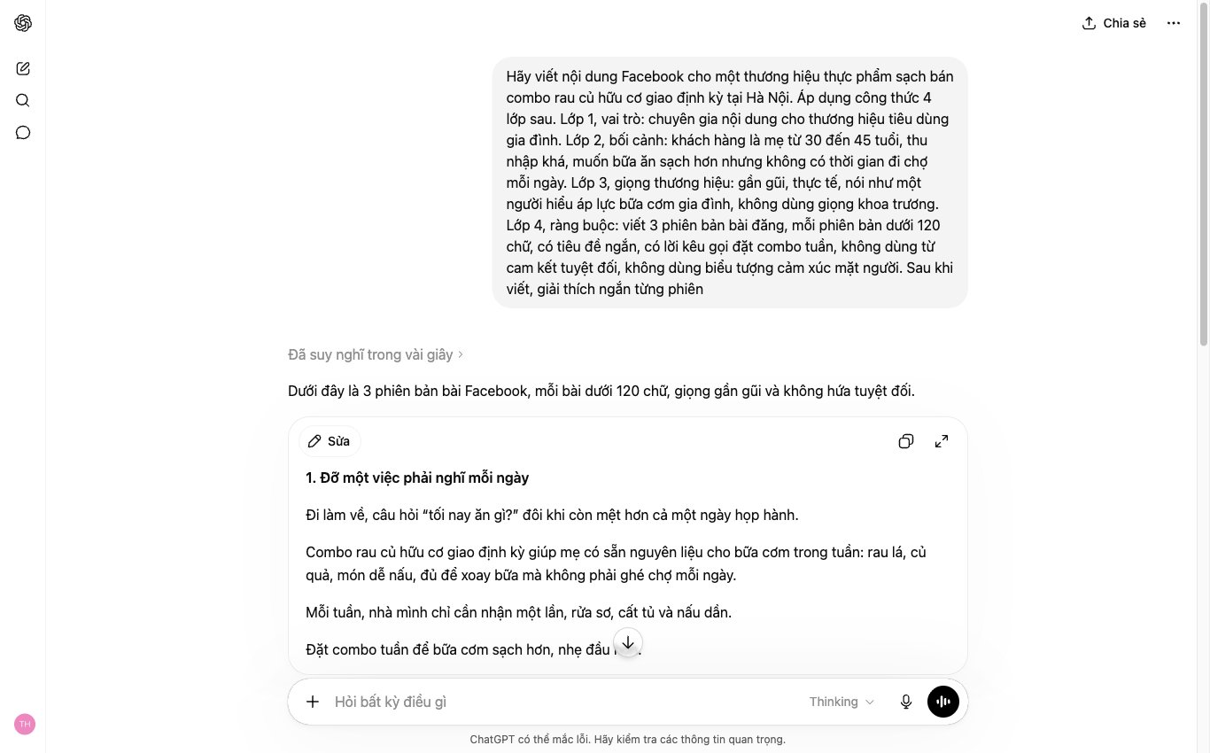 ChatGPT tạo nội dung theo công thức prompt 4 lớp cho bài so sánh ChatGPT và Gemini