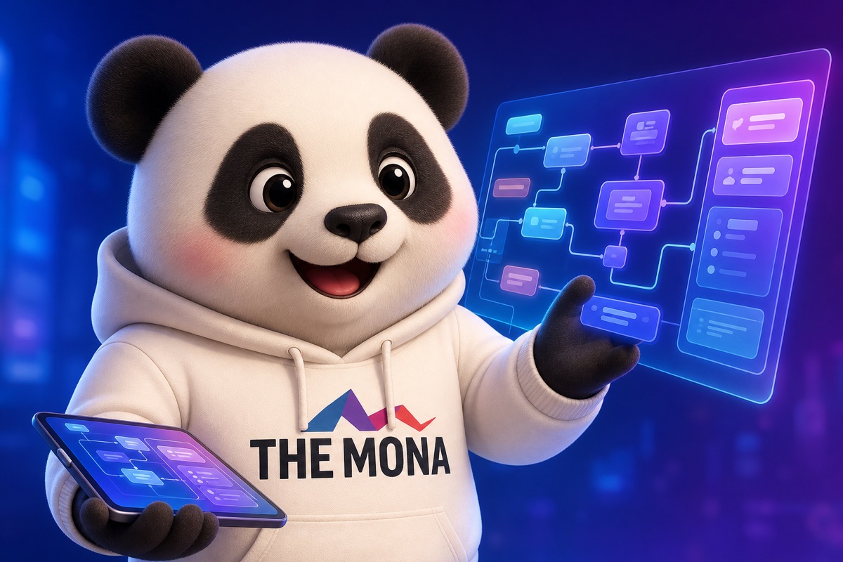 Gấu MONA biểu cảm nhẹ nhõm, vui vẻ khi phần mềm tự động hóa khớp hoàn hảo với nghiệp vụ B2B phức tạp.