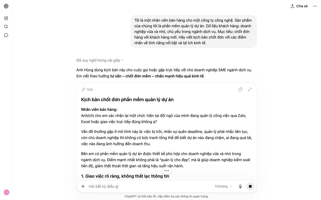 ChatGPT kịch bản chốt đơn công nghệ