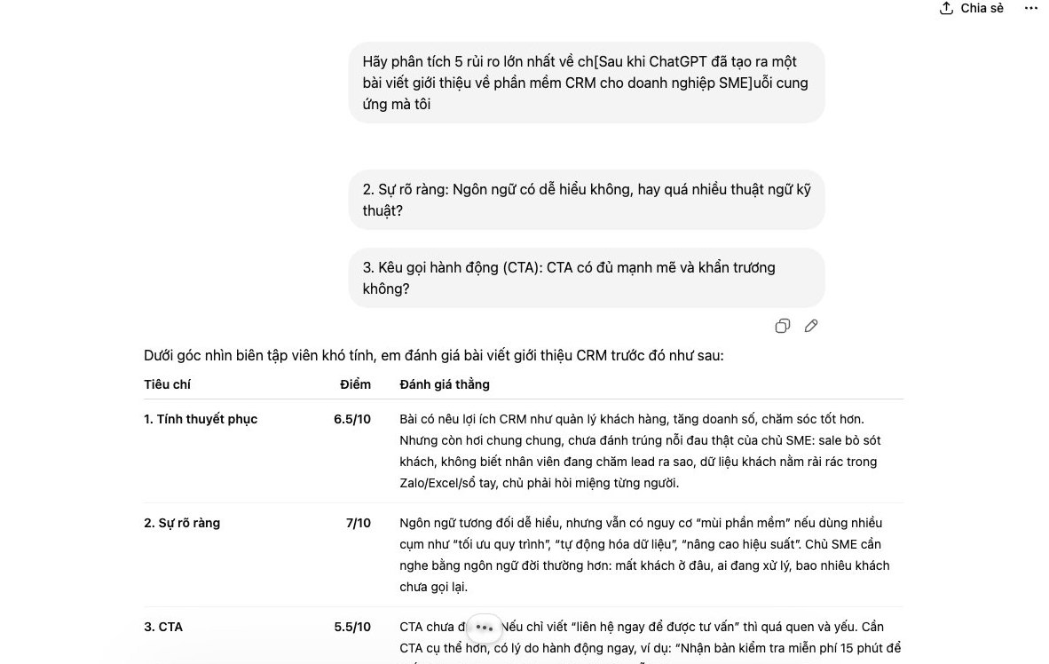Kỹ thuật bắt ChatGPT tự chấm điểm và sửa bài viết để nâng cao chất lượng nội dung.