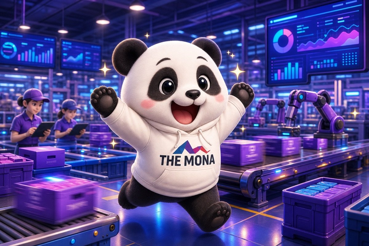 Chú gấu panda tự hào đứng giữa nhà máy cơ khí Bình Dương, nơi quy trình báo cáo vật tư đã được tự động hóa, thể hiện thành công chuyển đổi số ngành sản xuất.