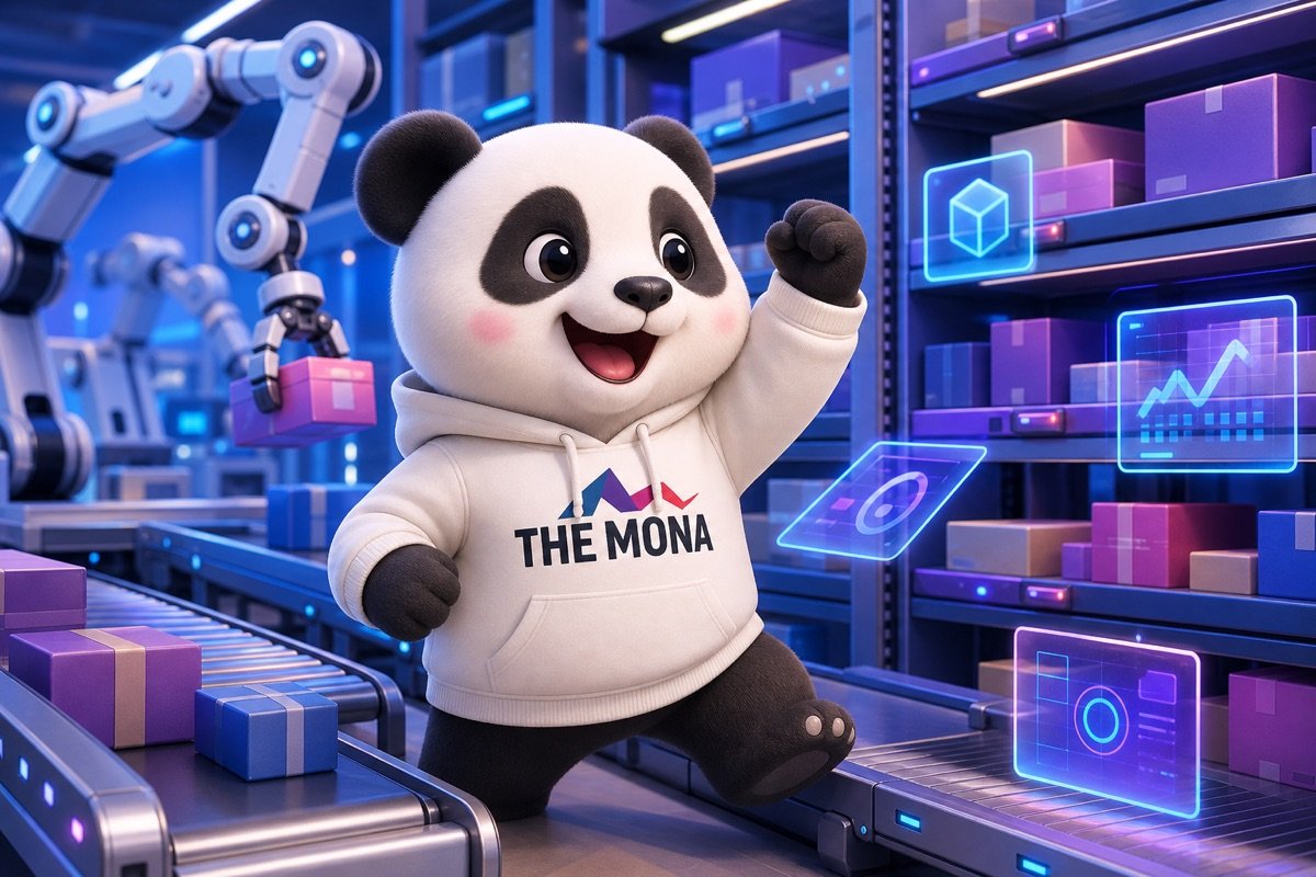 Gấu panda chiến thắng trong kho hàng bán lẻ tự động hóa, minh họa con số tiết kiệm thực tế từ công ty chuyển đổi số ứng dụng AI MONA.