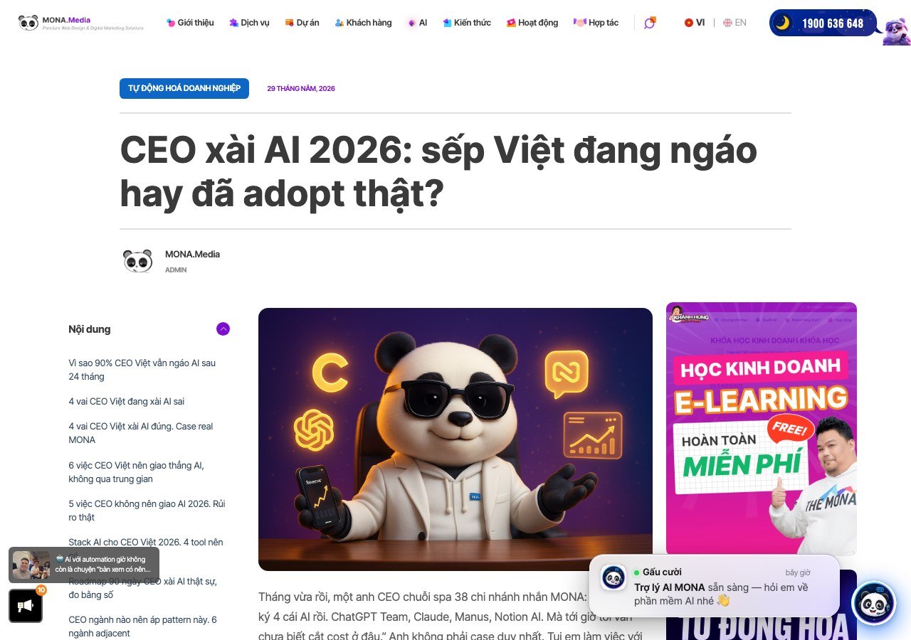 Ảnh chụp bài CEO sài AI do Content Factory viết, đang top Google