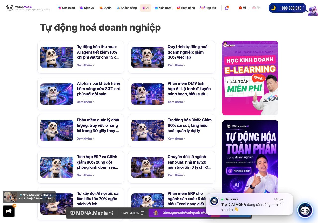 Ảnh chụp kho bài tự động hoá doanh nghiệp trên mona.media