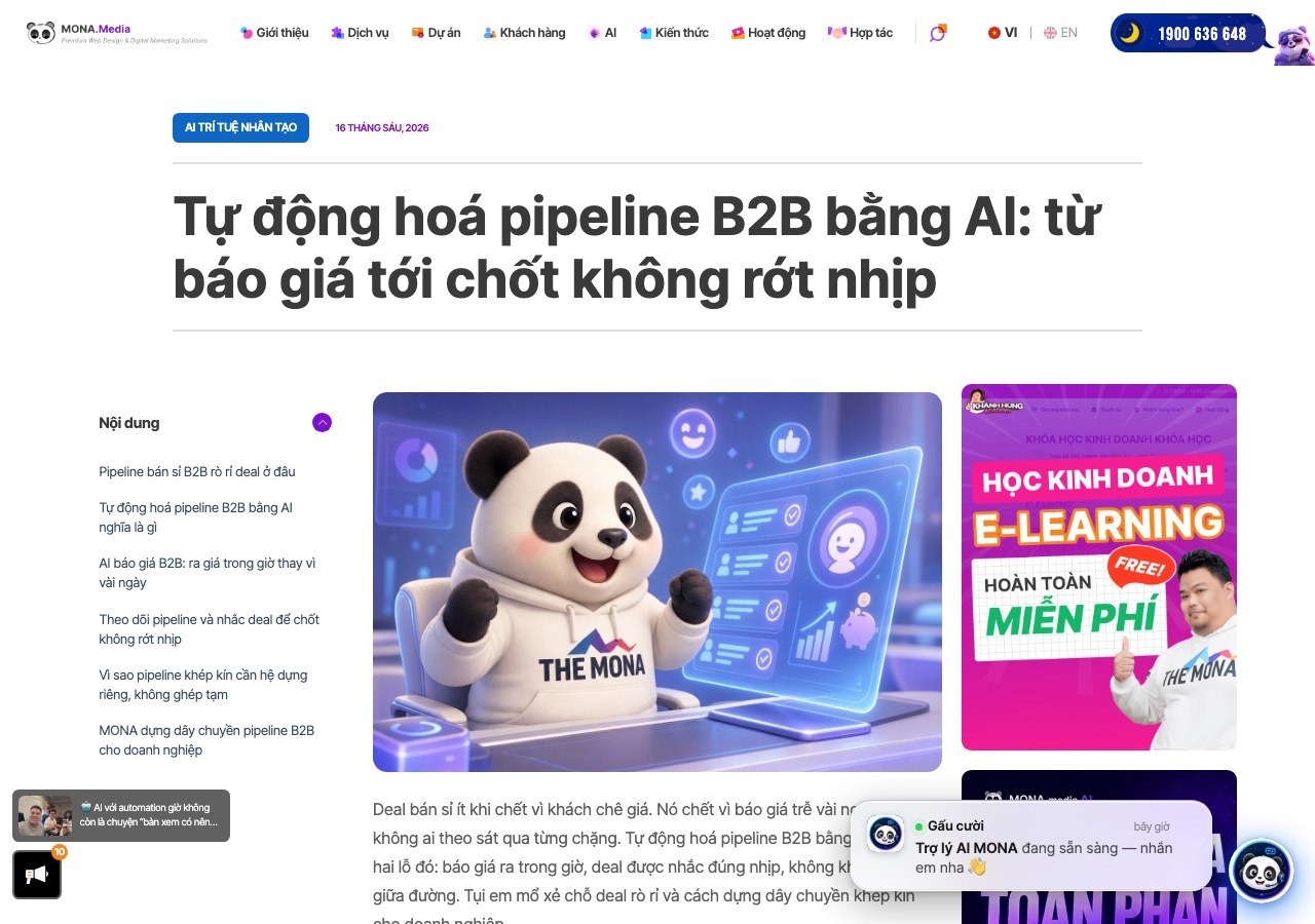 Ảnh chụp bài tự động hoá pipeline B2B do cỗ máy viết
