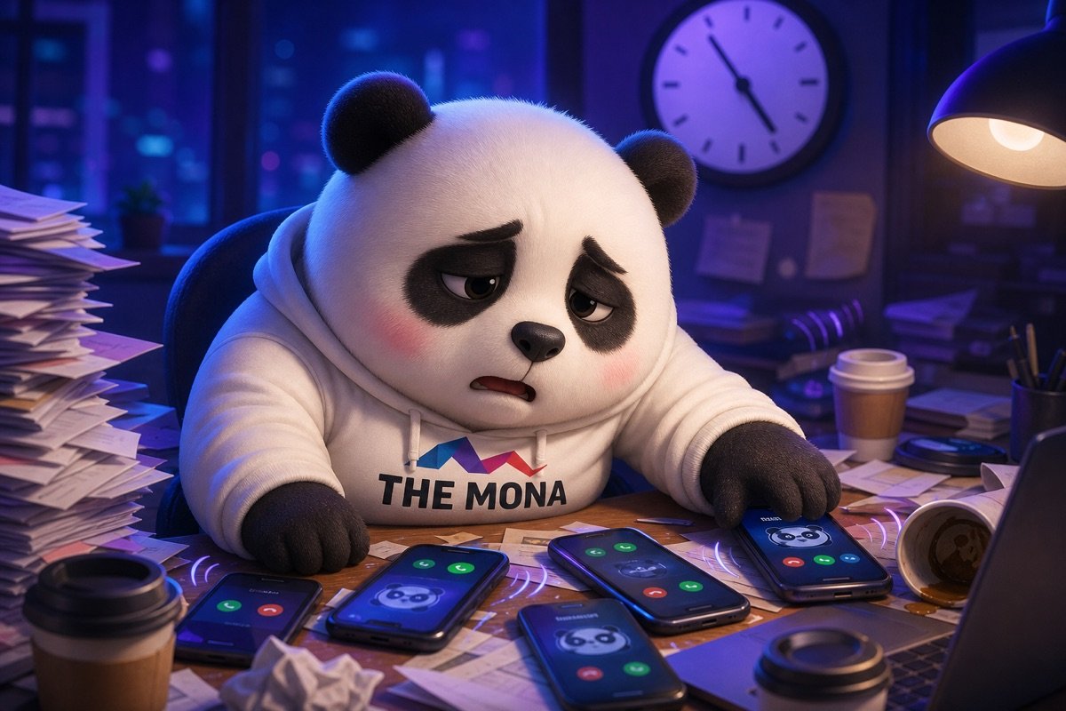 Chibi panda mệt mỏi gọi điện cho khách hàng kém chất lượng, minh họa nỗi đau lãng phí nguồn lực trong CRM cho nhà phân phối.