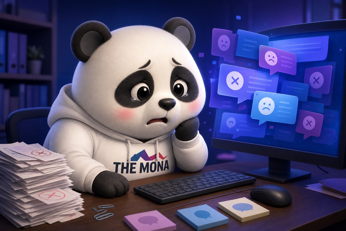 Chibi panda lo lắng nhìn màn hình hiển thị khách hàng kém chất lượng, thể hiện sự lãng phí trong CRM cho nhà phân phối.