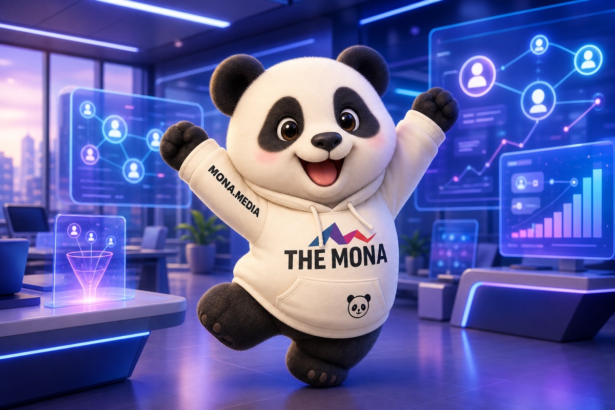 Chibi panda tự tin giới thiệu phần mềm tự động hoá MONA, giúp chấm điểm khách hàng tiềm năng cho nhà phân phối.