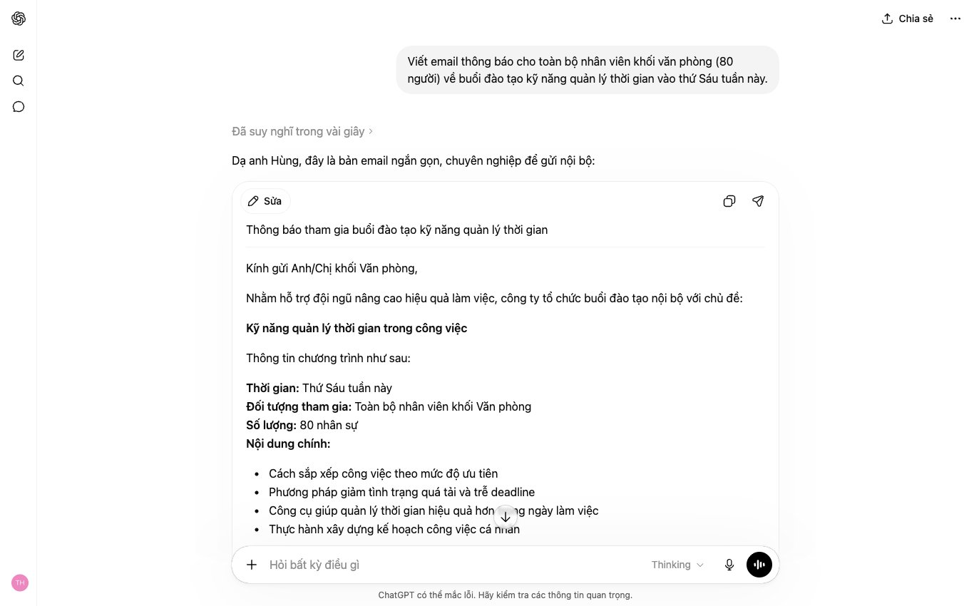 Tối ưu Custom Instructions trong ChatGPT tiếng Việt để tự động soạn email thông báo nội bộ chuyên nghiệp.