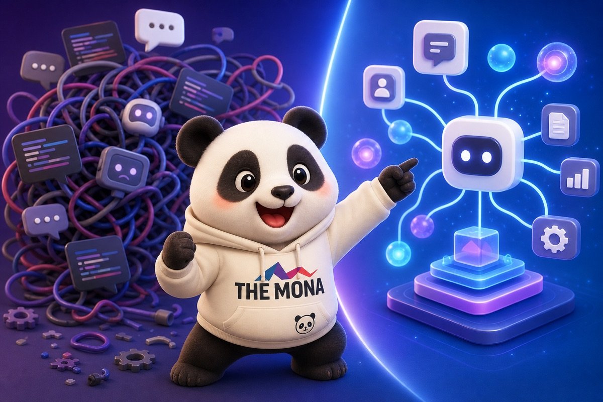 Gấu panda hào hứng chỉ vào sự khác biệt giữa chatbot kịch bản và AI agent thực thụ, giúp hiểu Dify là gì.