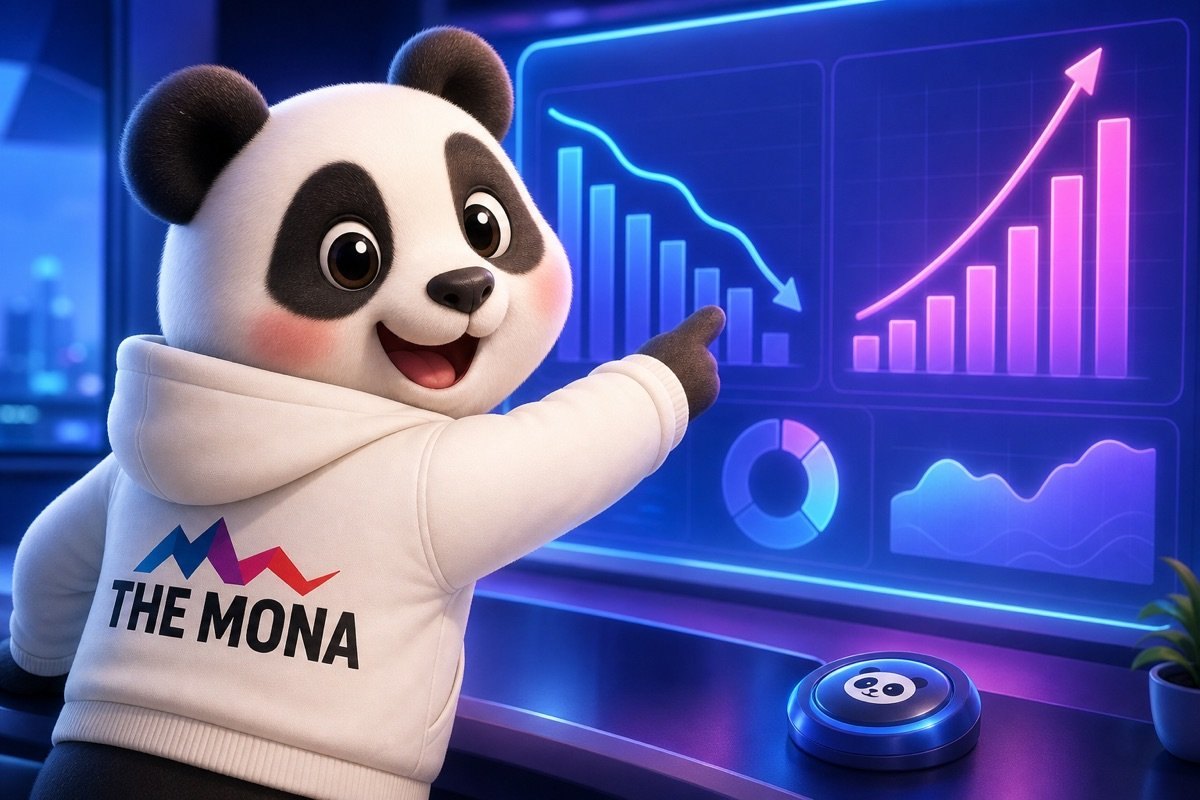 Panda chỉ vào màn hình hiển thị hiệu quả đo lường SEO mới, tăng doanh thu.