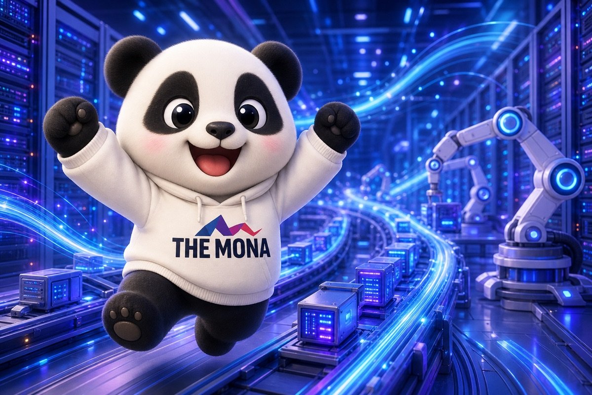 Gấu trúc lạc quan giữa hệ thống tự động hóa của MONA, nơi AI tạo tài liệu đào tạo giúp giảm thời gian từ 3 ngày xuống 3 giờ.