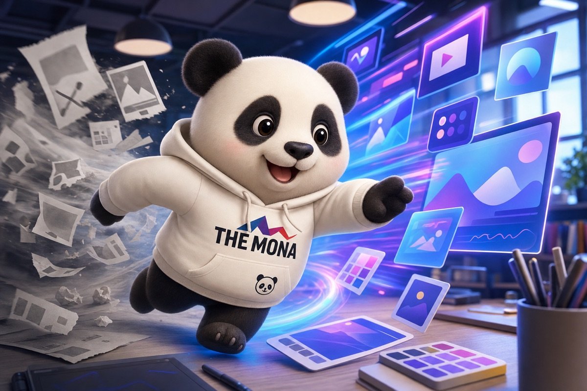 Chú gấu trúc chibi tươi cười rạng rỡ, nhanh nhẹn thay thế những hình ảnh marketing cũ kỹ bằng các thiết kế mới mẻ từ công cụ AI thiết kế hình ảnh, giúp doanh nghiệp không còn nỗi lo ế khách.