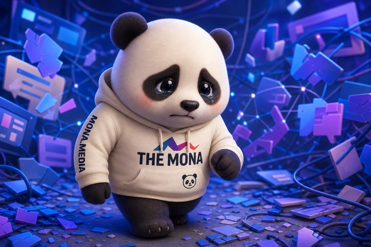 Chibi panda buồn bã, căng thẳng giữa mớ dữ liệu rời rạc, minh họa nỗi đau mất kiểm soát danh tiếng khi không có Entity SEO.