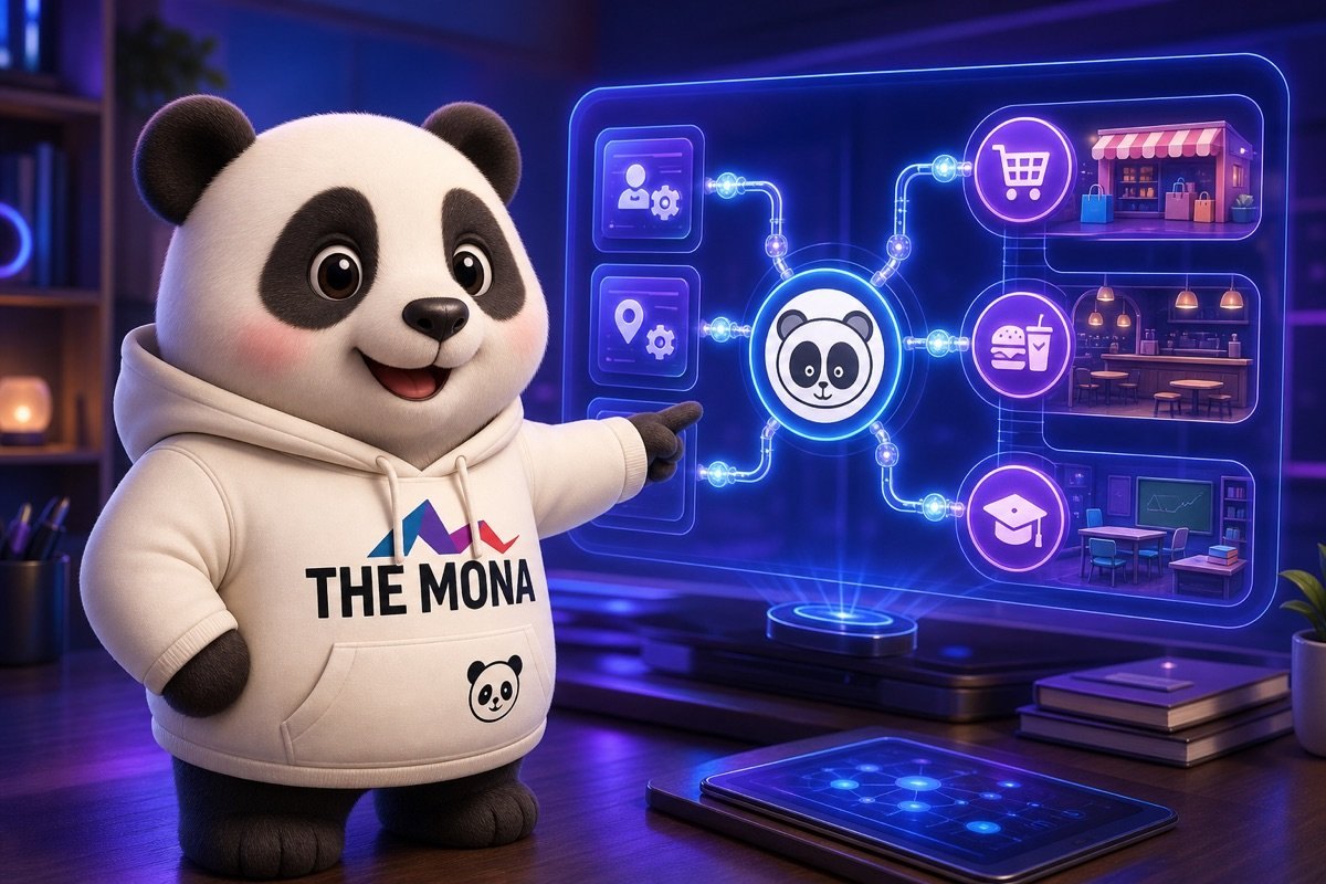 Chibi panda tươi cười chỉ vào màn hình hiển thị ứng dụng Entity SEO tự động hóa cho nhiều ngành nghề, giúp doanh nghiệp tránh FOMO.