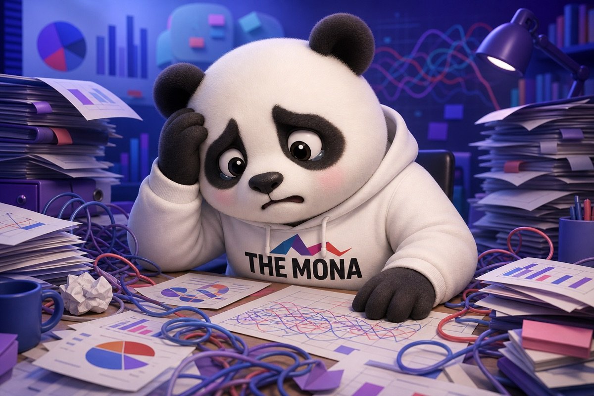Gấu panda buồn bã, lo lắng khi phải xử lý thủ công các chiến dịch AI quảng cáo Google Facebook phức tạp.
