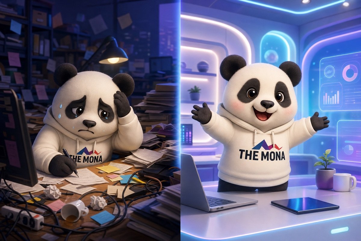 Gấu panda cười tươi rực rỡ, dang tay mời gọi bắt đầu hành trình tự động hóa AI quảng cáo Google Facebook cùng MONA.