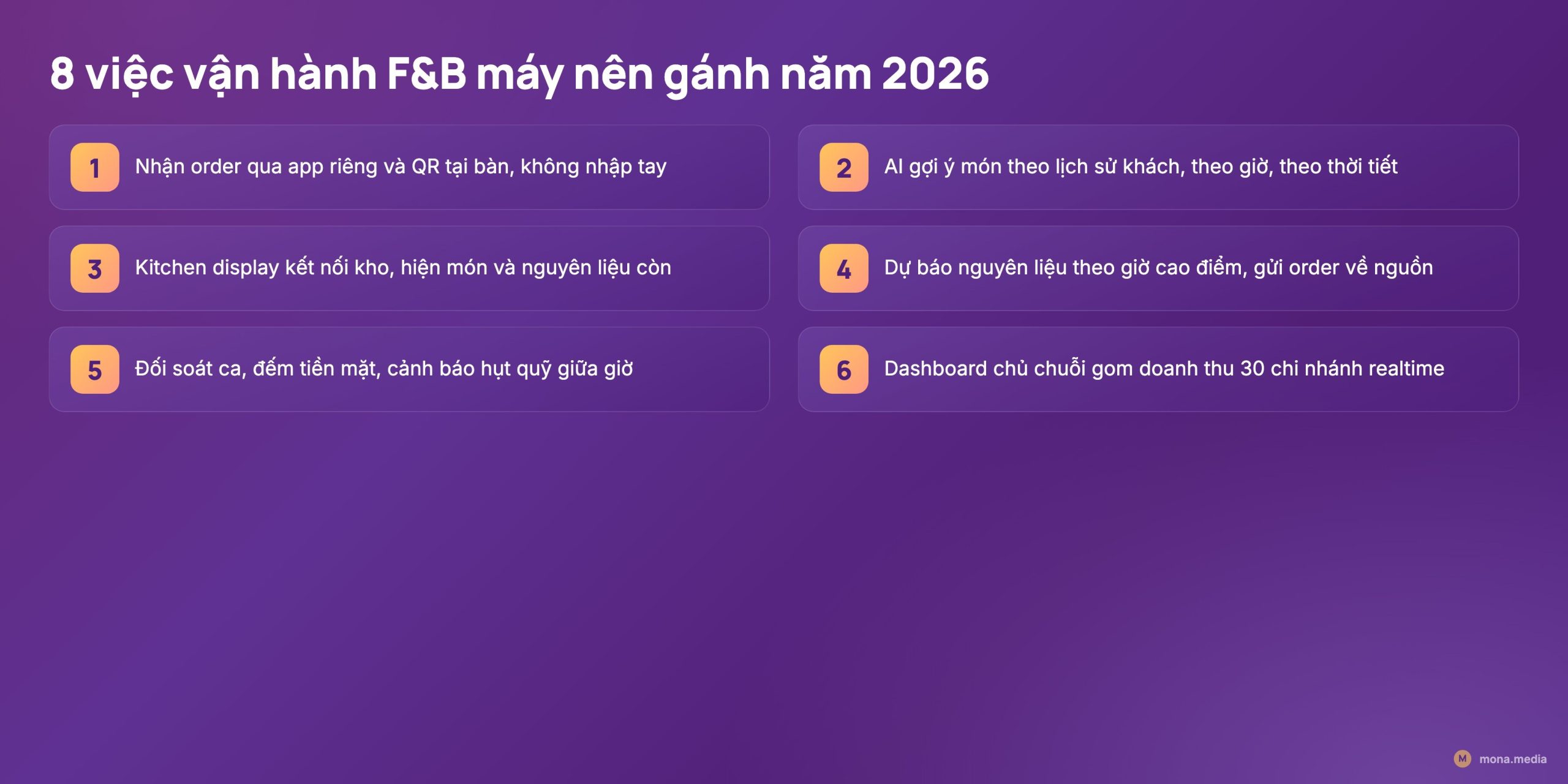 8 việc trong vận hành F&B máy nên gánh năm 2026 khi tự động hoá vận hành nhà hàng