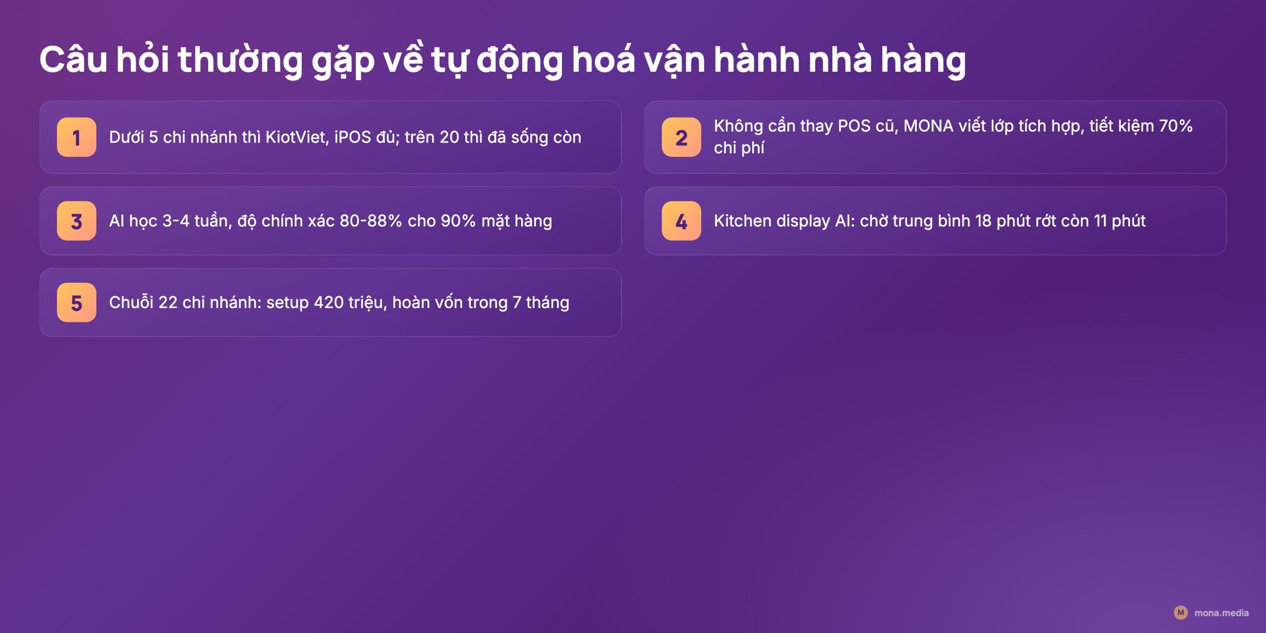 Câu hỏi thường gặp về tự động hoá vận hành nhà hàng chuỗi F&B chi phí và AI dự báo