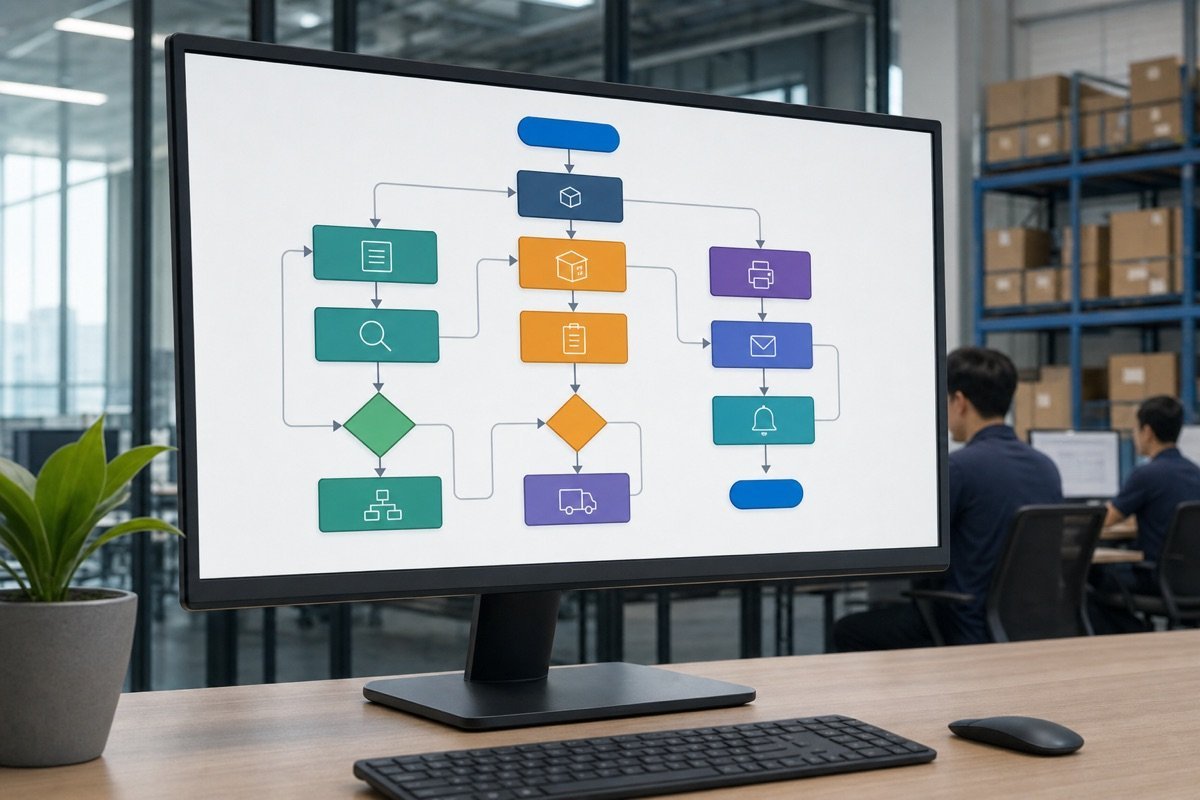 Sơ đồ quy trình làm việc tự động hóa với Gamma cho doanh nghiệp logistics.