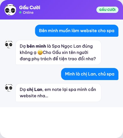 Gấu Cười nhận ra tên cửa hàng và hỏi tên người phụ trách