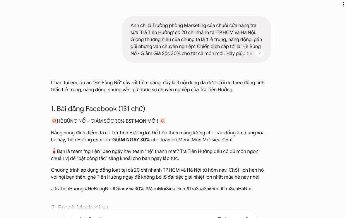Gemini API tạo nội dung marketing đa kênh, nhân bản bài viết chuẩn giọng thương hiệu, tự động hóa content