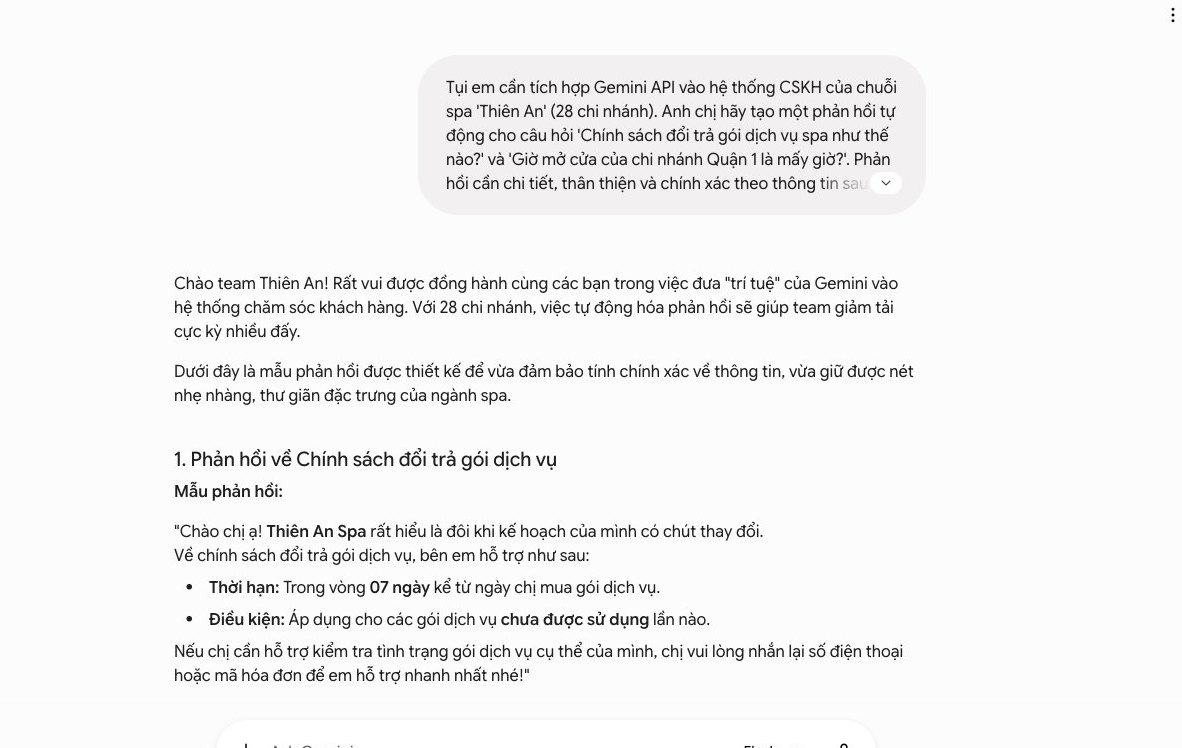 Gemini API tối ưu phản hồi khách hàng, tự động hóa CSKH, giảm thời gian xử lý yêu cầu lặp lại