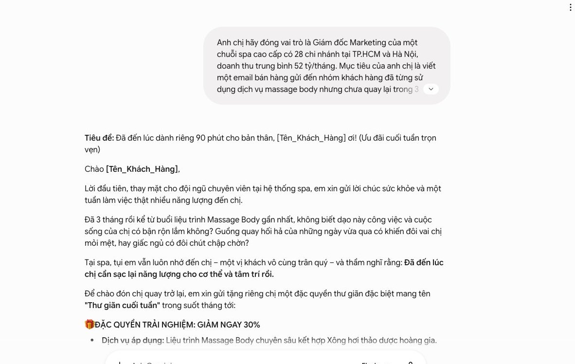 Gemini tạo email bán hàng, công thức prompt 4 lớp, nội dung bán hàng chuyên nghiệp, tối ưu chuyển đổi.