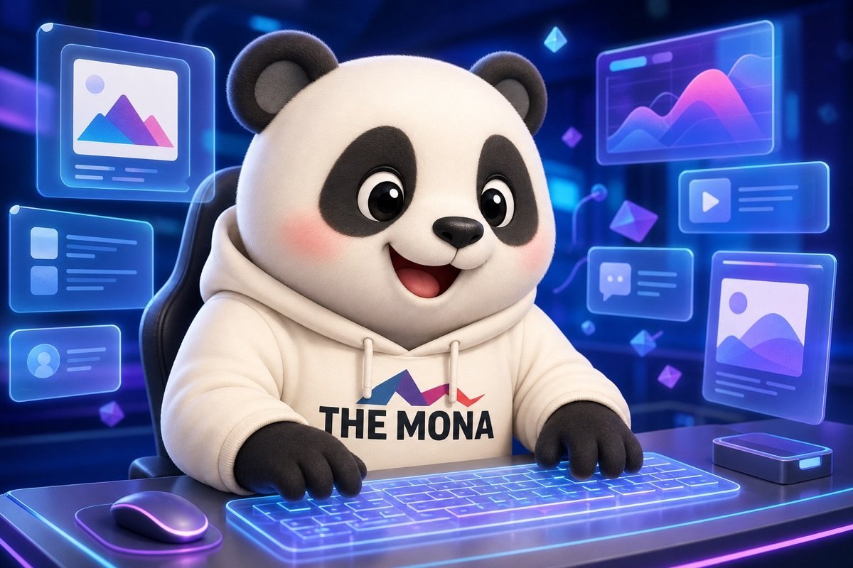 Chibi panda vui mừng làm việc với Generative SEO, tạo ra nội dung AI sinh ra.