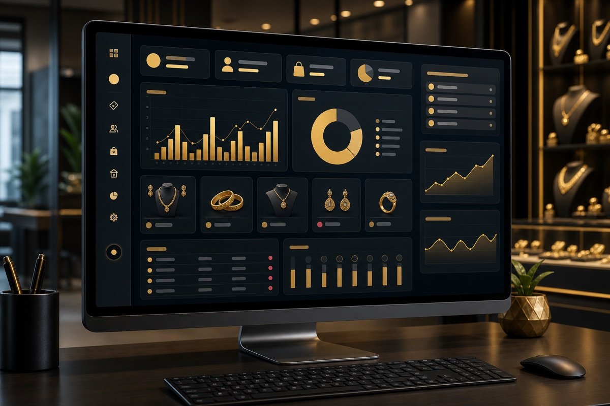 Giao diện dashboard phần mềm quản lý tiệm vàng của MONA Media