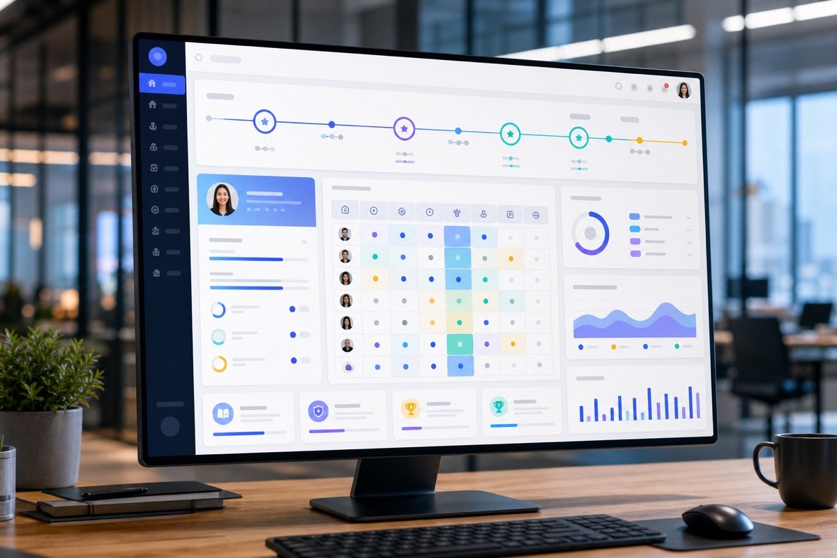 Giao diện phần mềm SkillHub của MONA hiển thị lộ trình phát triển kỹ năng cho nhân sự