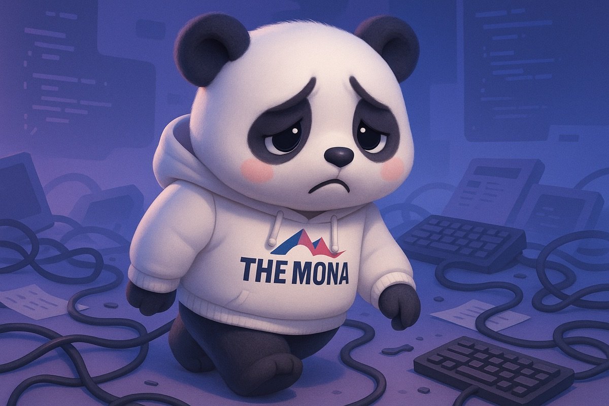 Chú gấu trúc chibi buồn bã, căng thẳng đi qua một không gian làm việc lộn xộn, thể hiện nỗi thất vọng khi thử dùng Agentic IDE như Google Antigravity mà không đạt hiệu quả như mong muốn.
