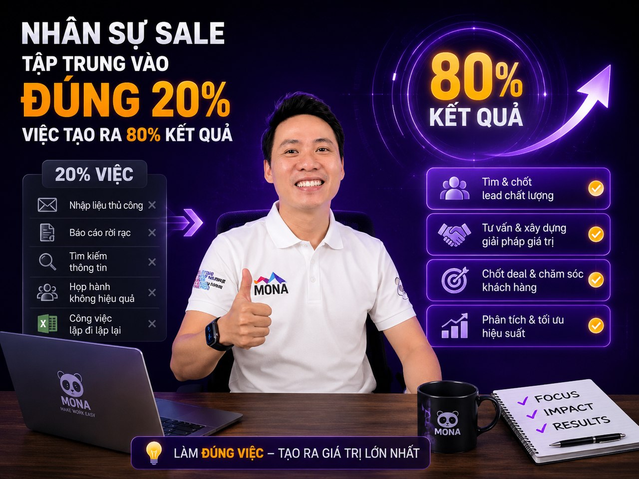 Nhân sự sale tập trung đúng 20 phần trăm việc
