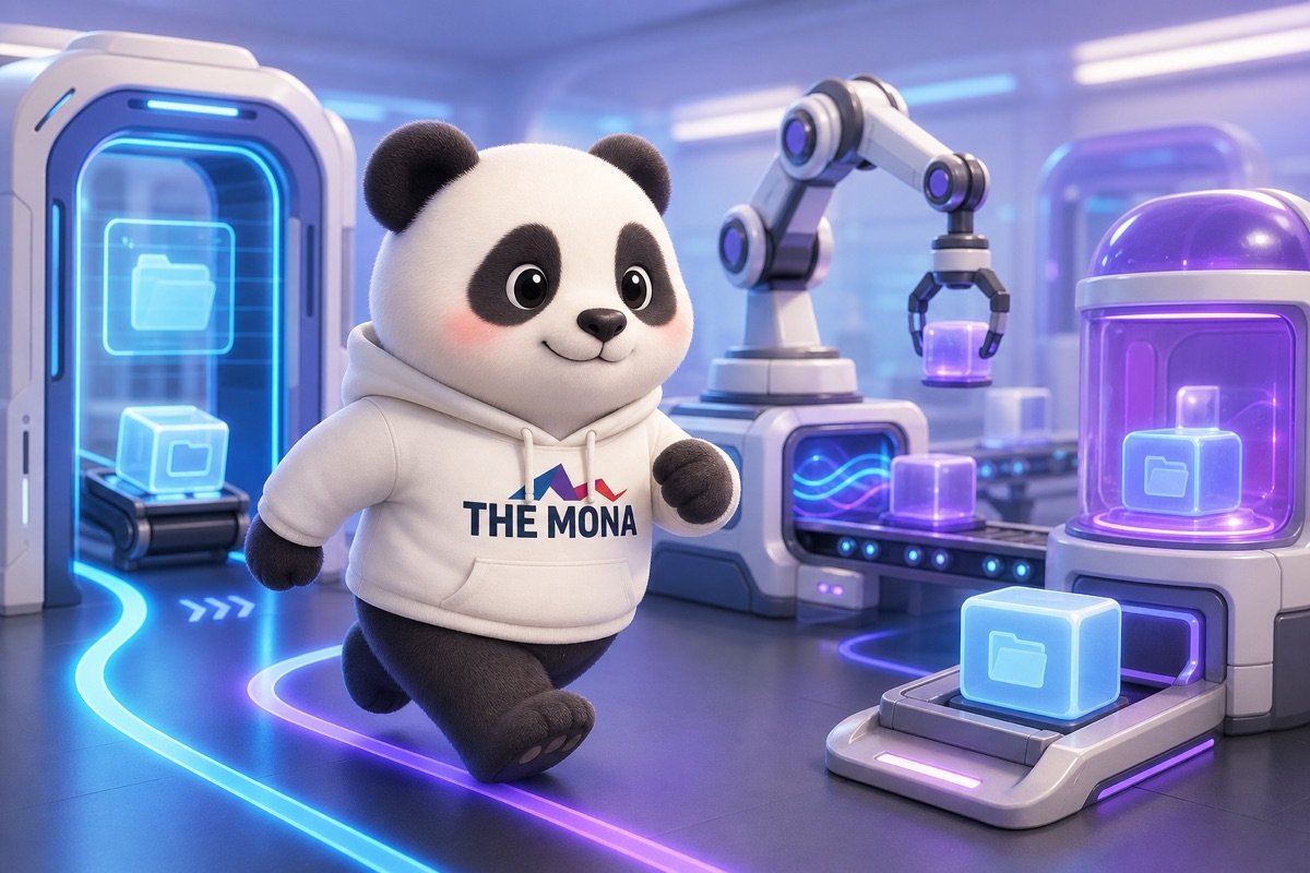 Chú gấu MONA quyết tâm di chuyển theo quy trình tự động hóa, minh họa việc giữ chân nhân sự chủ chốt và giảm headcount cồng kềnh.