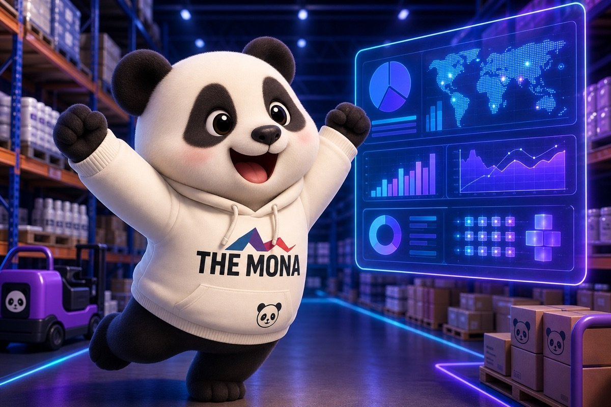 CEO gấu trúc trong nhà kho F&B hiện đại, nhìn thấu tồn kho nhờ hệ thống phần mềm DMS-ERP của MONA.