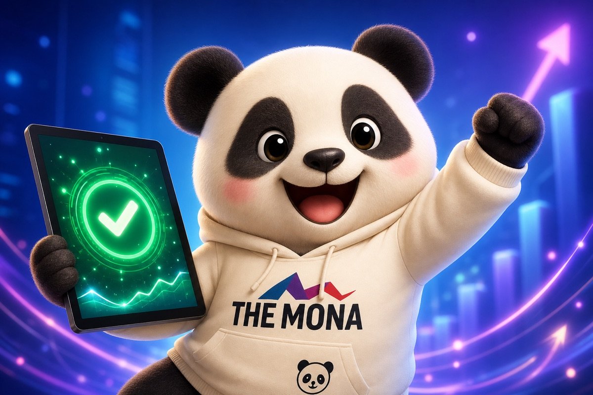 Chú gấu MONA tự tin nắm giữ quyền kiểm soát công nợ nhờ phần mềm, với thông điệp 'Control Restored' trên màn hình.